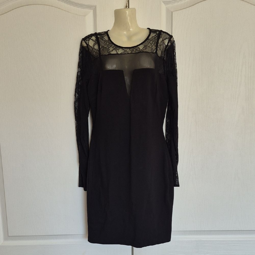 Guess Black Long Sleeve Lace Back  Dress